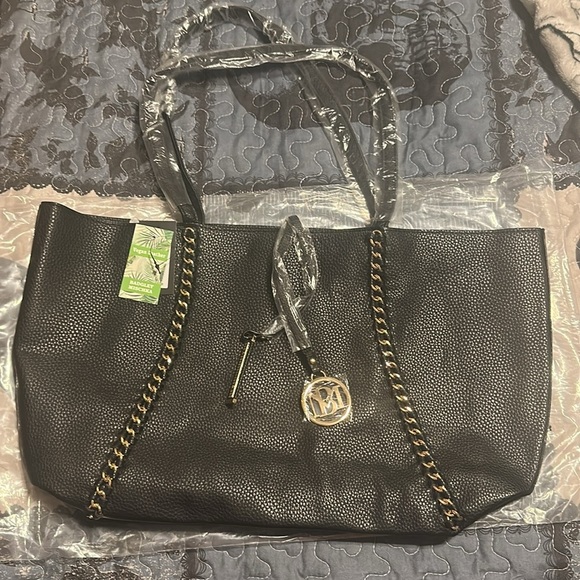 Badgley Mischka Black Decorative Chain Large Tote black gold tone NWT - Picture 2 of 11